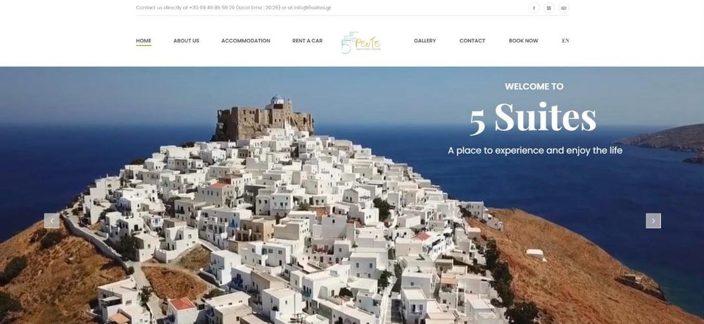 Στιγμιότυπο της αρχικής σελίδας του 5suites.gr